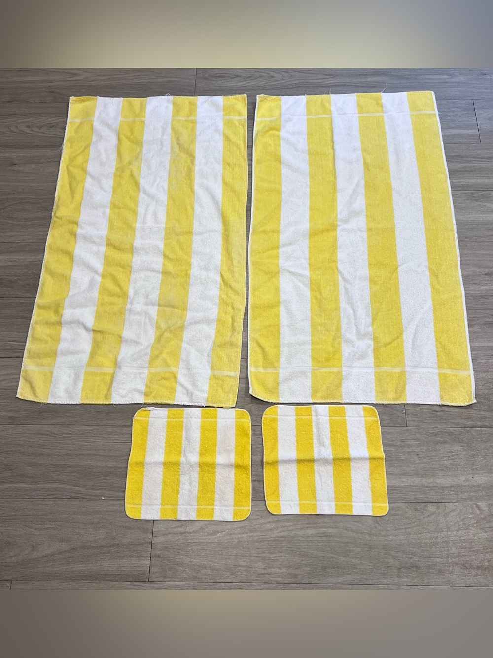 Vintage Cannon Royal Family Yellow White Striped Towel Set 4 Pc Retro MCM